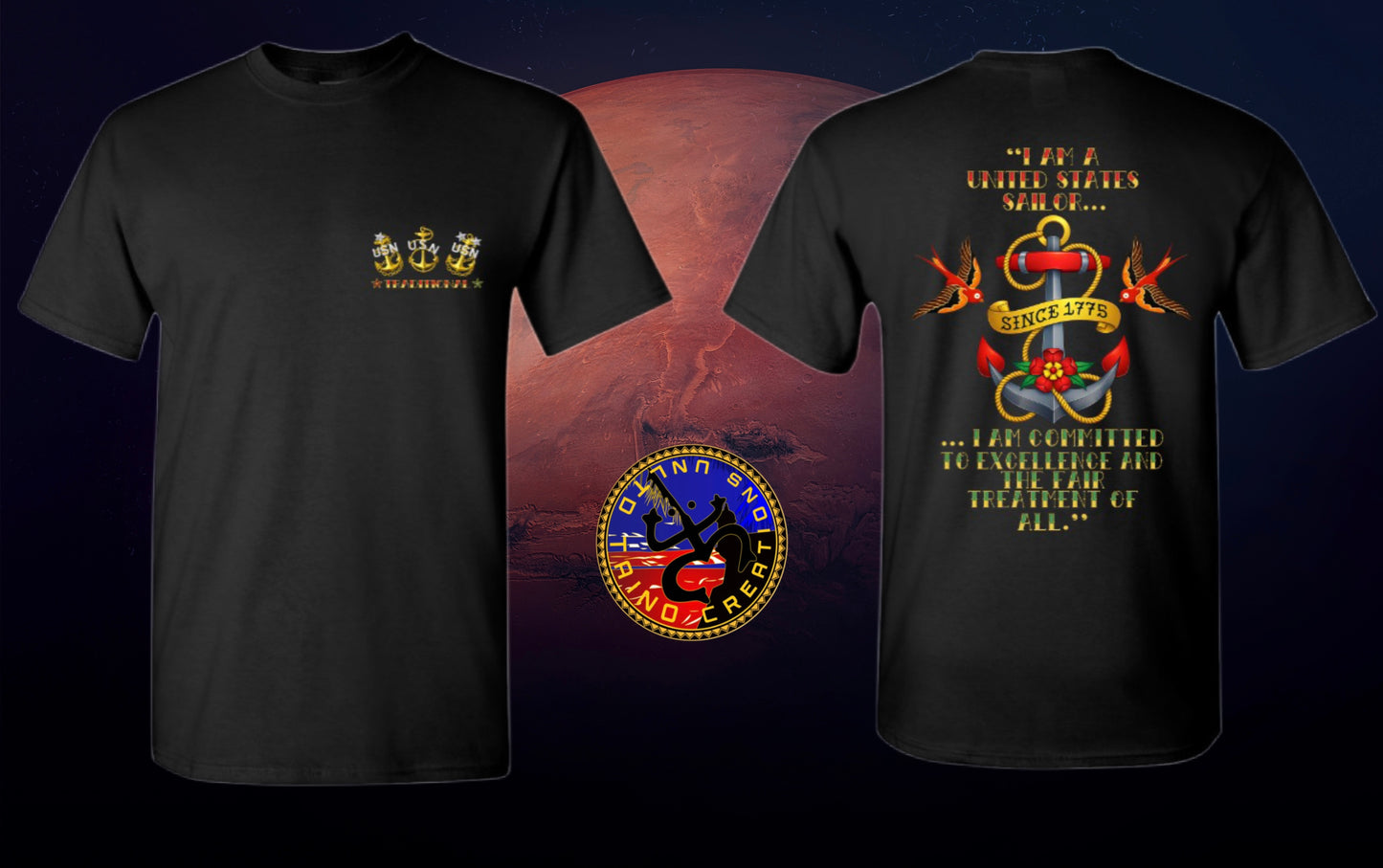 Black Tri Anchors CPO - Traditional Sailor’s Creed T-Shirt