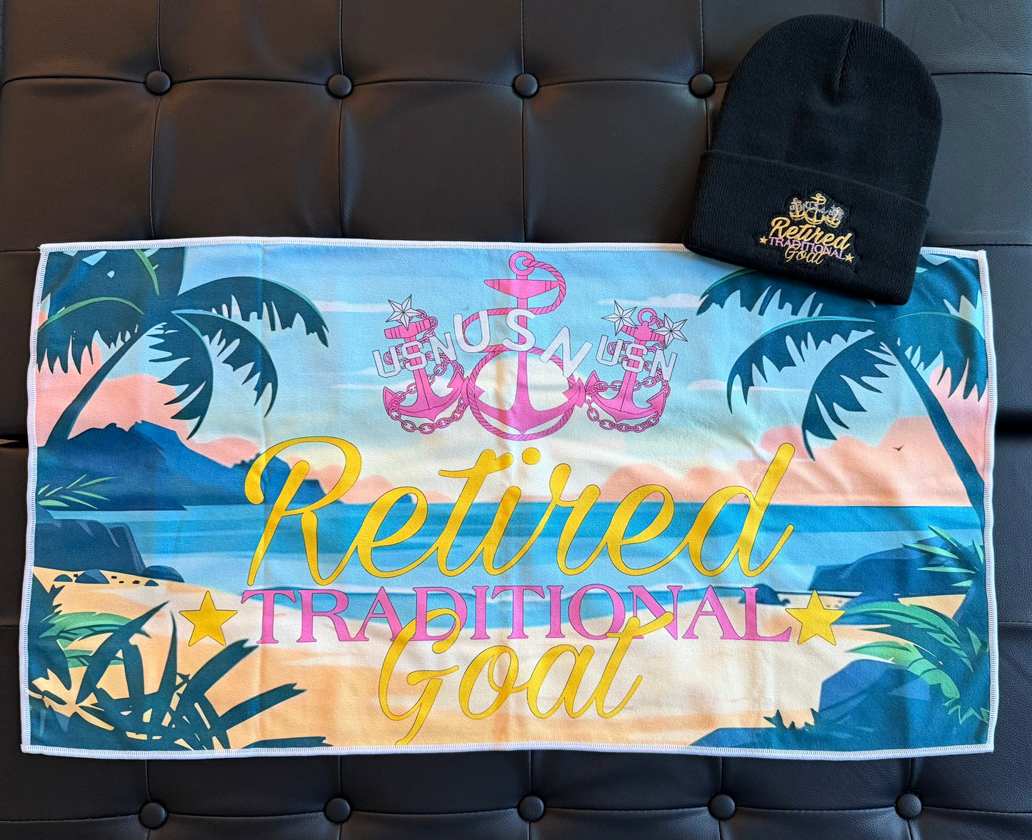 Traditional Goat Towel - Pink (Beanie for size comparison).