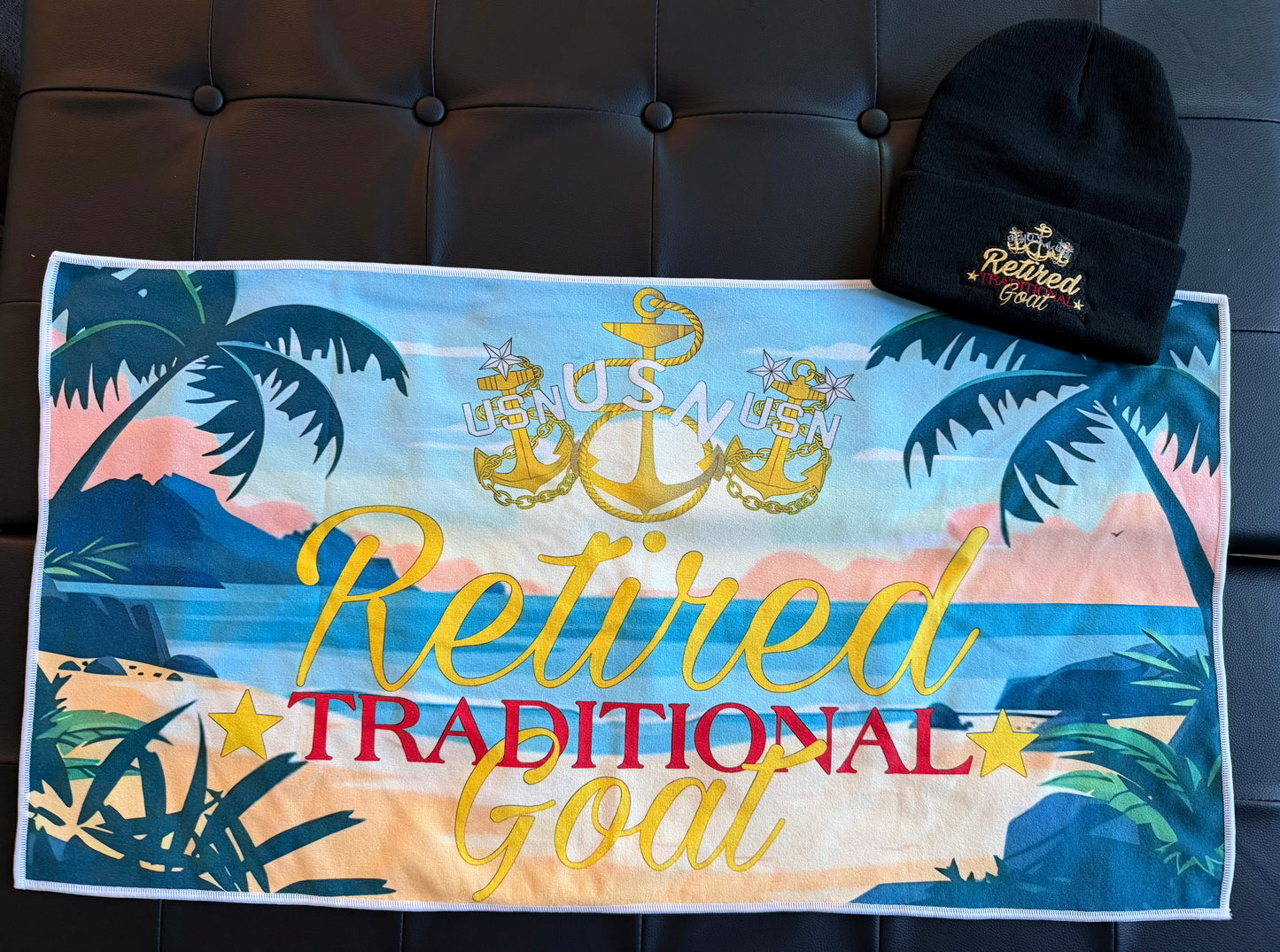 Traditional Retired Goat Towel - Red (Beanie for size comparison).