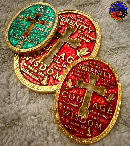 Faith Port & Starboard Mini. 1 Mini Coin, 1 side green, 1 side red.